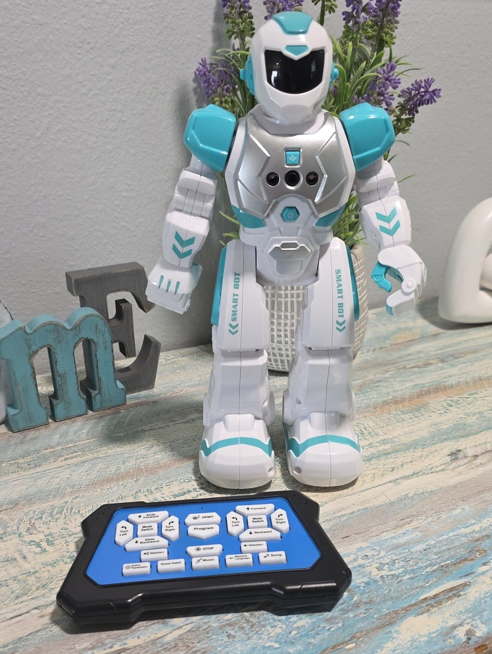 White & Teal Remote Control Robot Toy